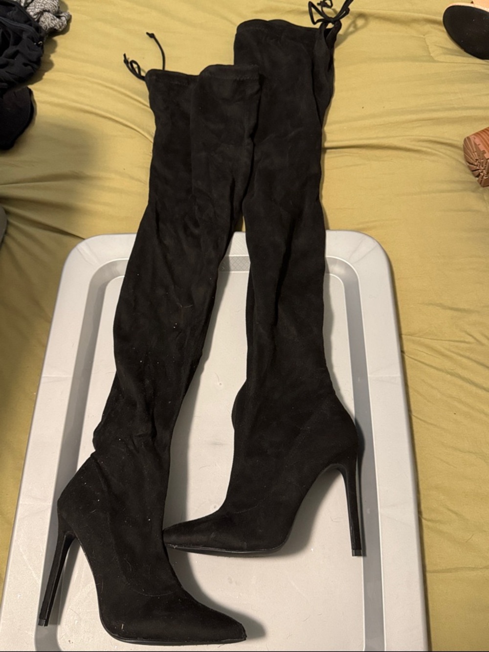 Women's Black Over-The-Knee Suede Stiletto Boots